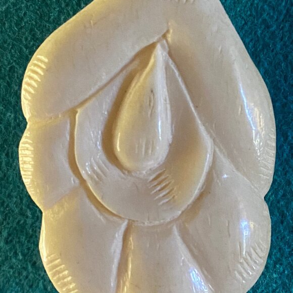 Vintage Hand Carved Jewelry Set Celluloid Brooch and Screw Back Earrings c1940s - Picture 2 of 8